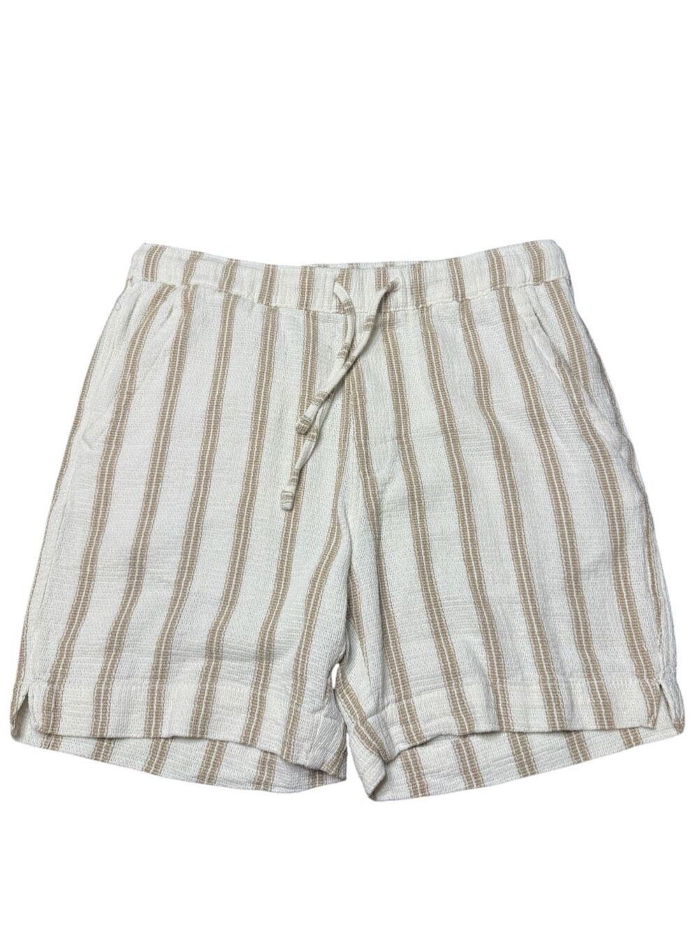 Iron Co Mens Khaki Tan striped Elastic Waist Pull On Shorts Size Medium